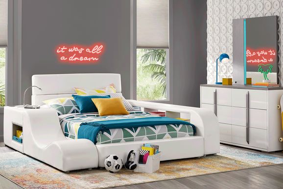 Kids Park Peak White 8 Pc Bedroom with Recharged White Full Bed, Nightstand, Lounger and Bookcase
