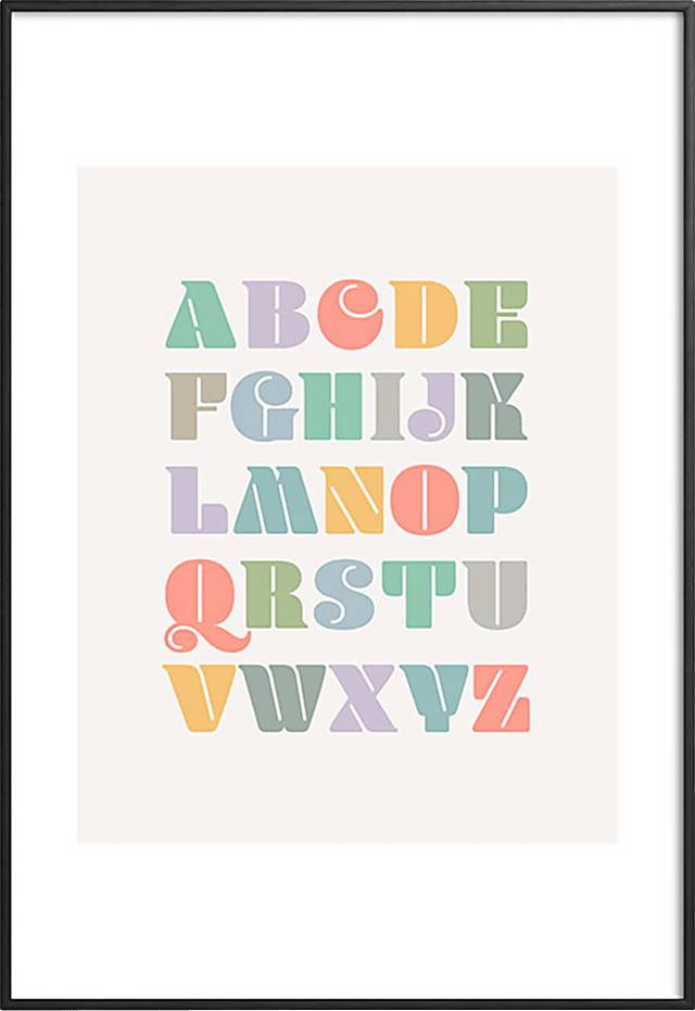 Kids Pastel ABCs Cream Metal Framed Print - Thumbnail - Image 1
