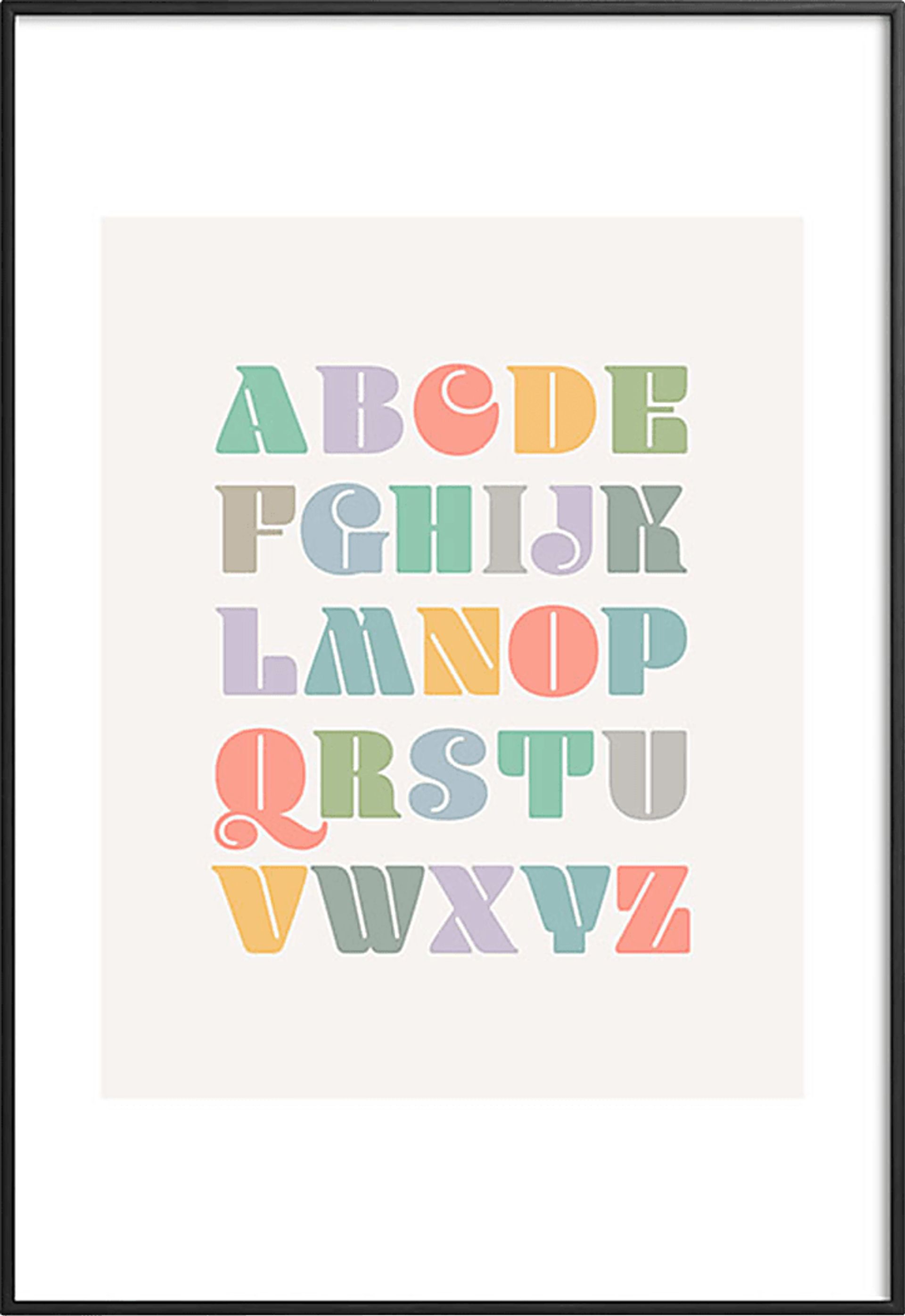 Kids Pastel ABCs Cream Metal Framed Print - Image 1