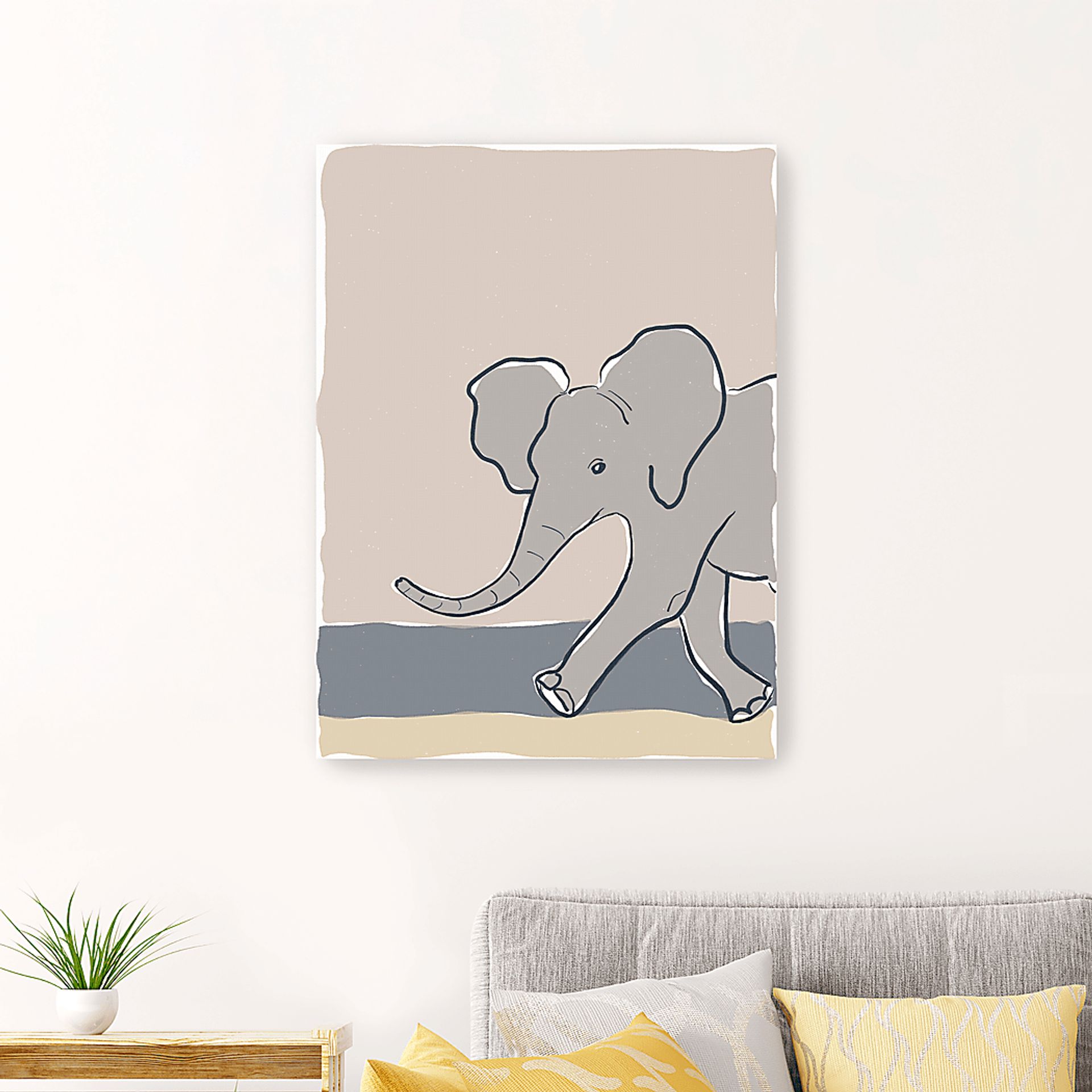 Kids Pastel Elephant Beige Artwork - Image 3