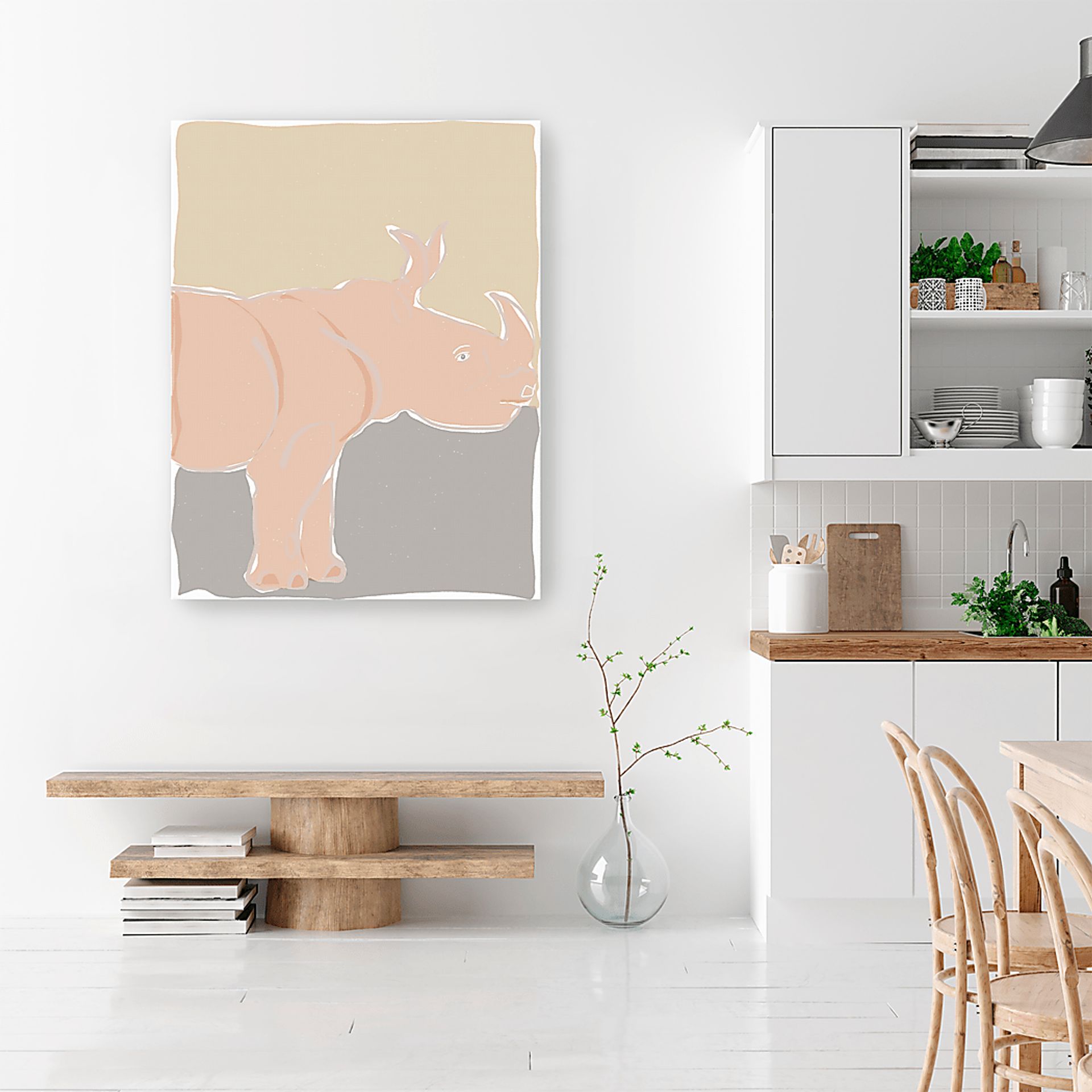 Kids Pastel Rhino Beige Artwork - Image 2