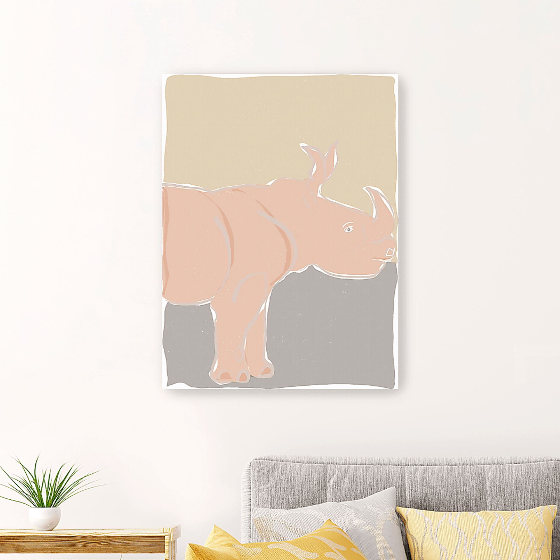Kids Pastel Rhino Beige Artwork - Image 3