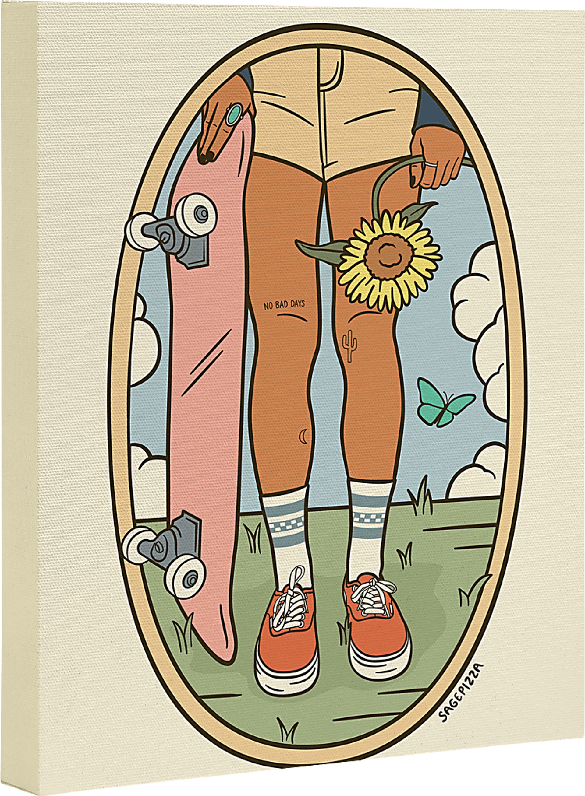 Kids Picking Sunflowers I Beige Artwork - Image 1