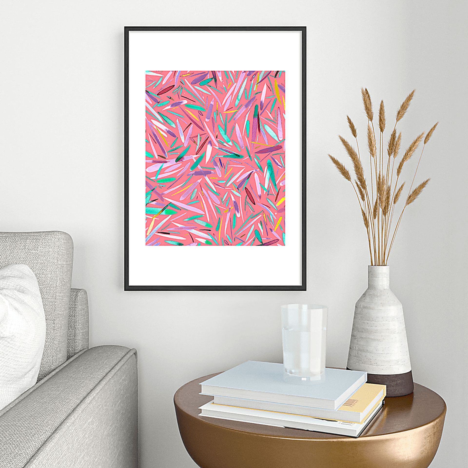 Kids Pink Rain Stripes Pink Metal Framed Print - Image 2