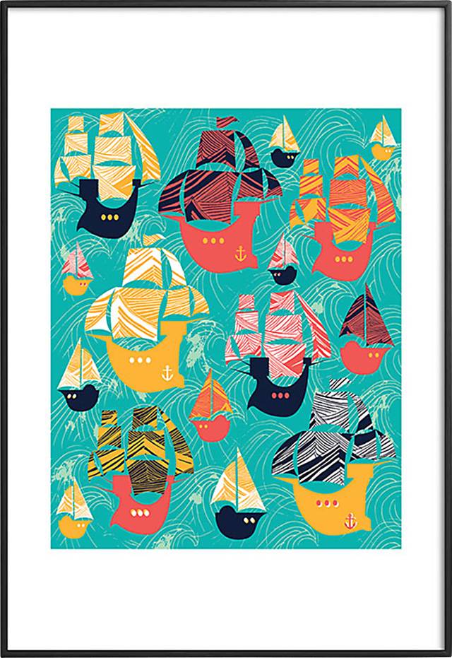 Kids Pirate Race Blue Metal Framed Print - Thumbnail - Image 1