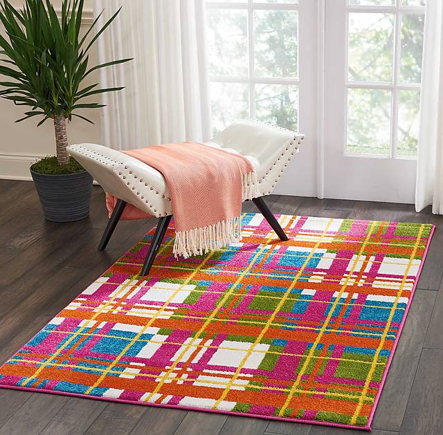 Kids Plaid Field Pink 4' x 6' Rug - Thumbnail - Image 4