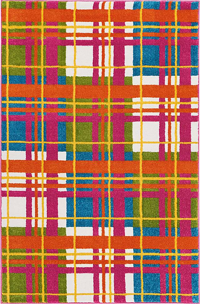 Kids Plaid Field Pink 4' x 6' Rug - Thumbnail - Image 1