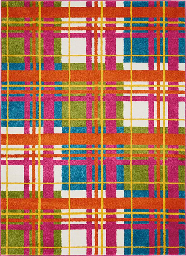 Kids Plaid Field Pink 5' x 7' Rug - Thumbnail - Image 1