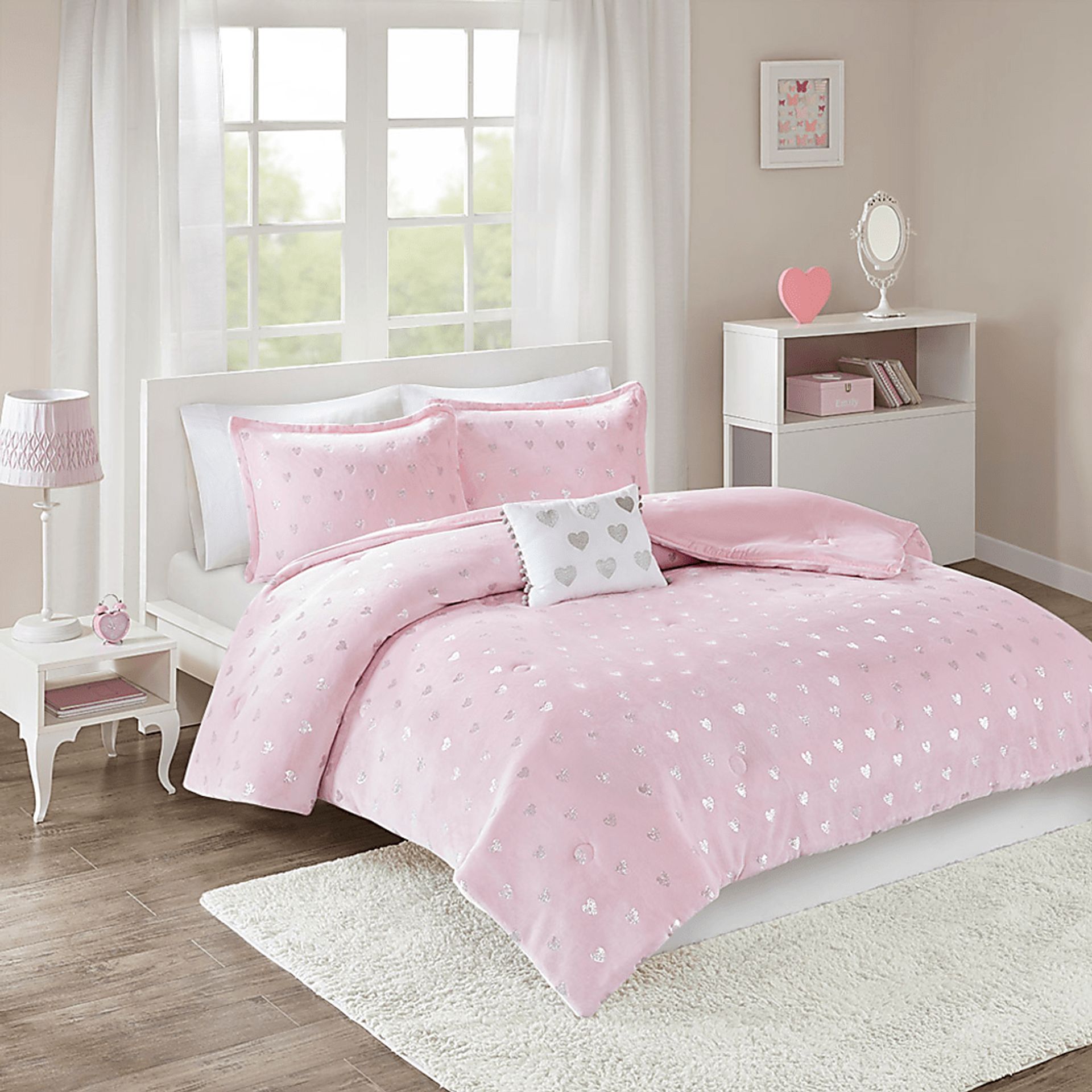 Kids Plush Hearts Pink Twin XL Comforter Set - Image 7