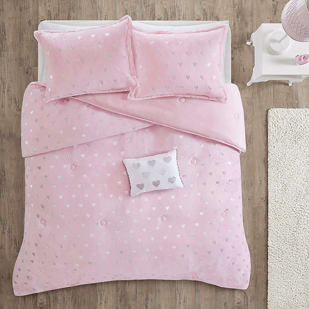 Kids Plush Hearts Pink Full/Queen Comforter Set