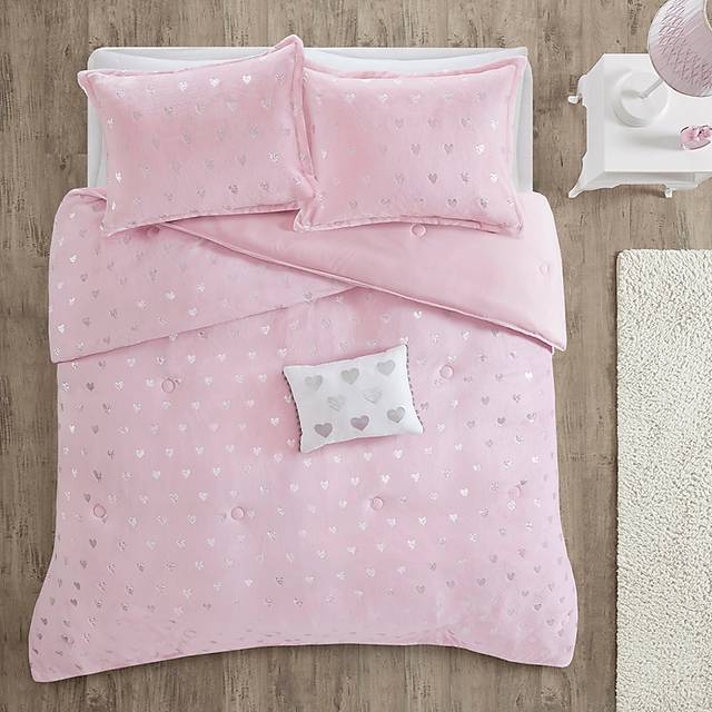 Kids Plush Hearts Pink Full/Queen Comforter Set - Thumbnail - Image 1