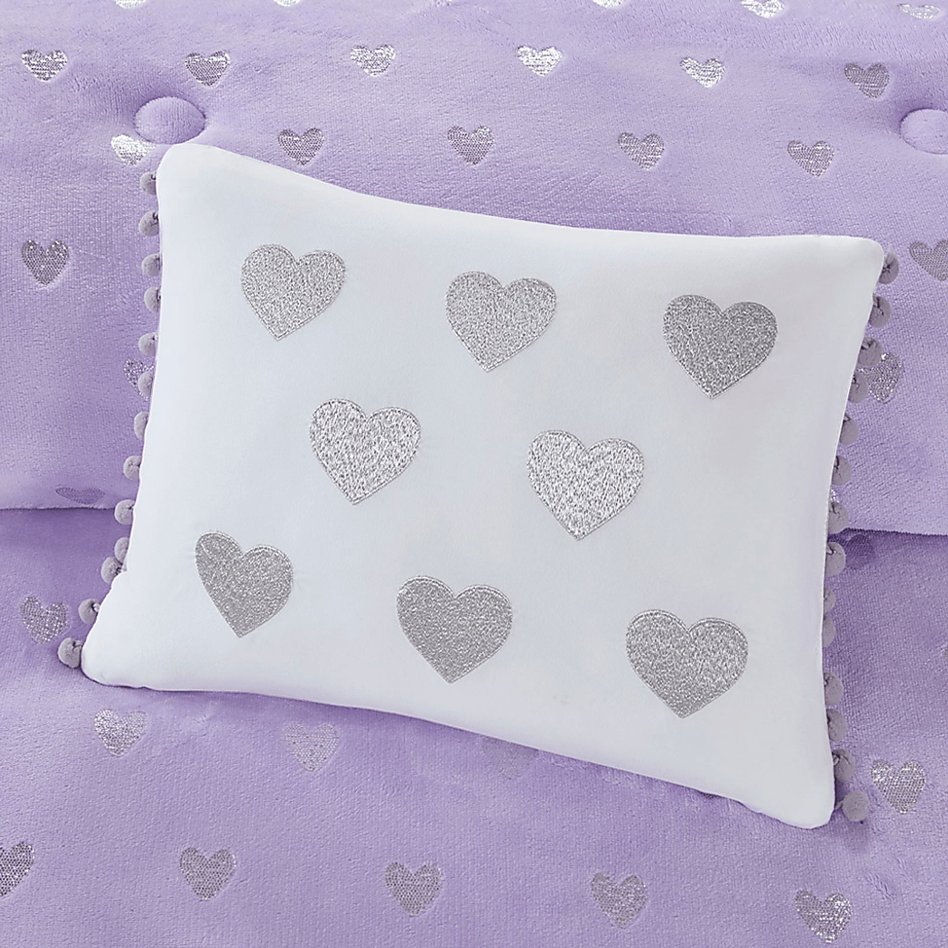 Kids Plush Hearts Purple Twin XL Comforter Set - Image 4