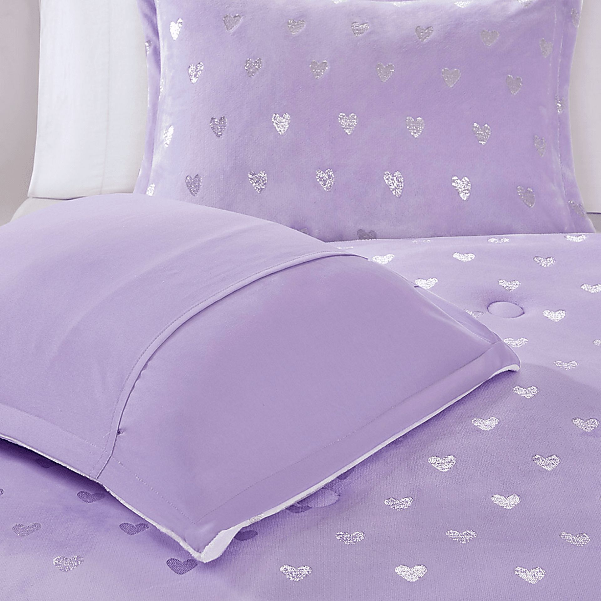 Kids Plush Hearts Purple Twin XL Comforter Set - Image 5