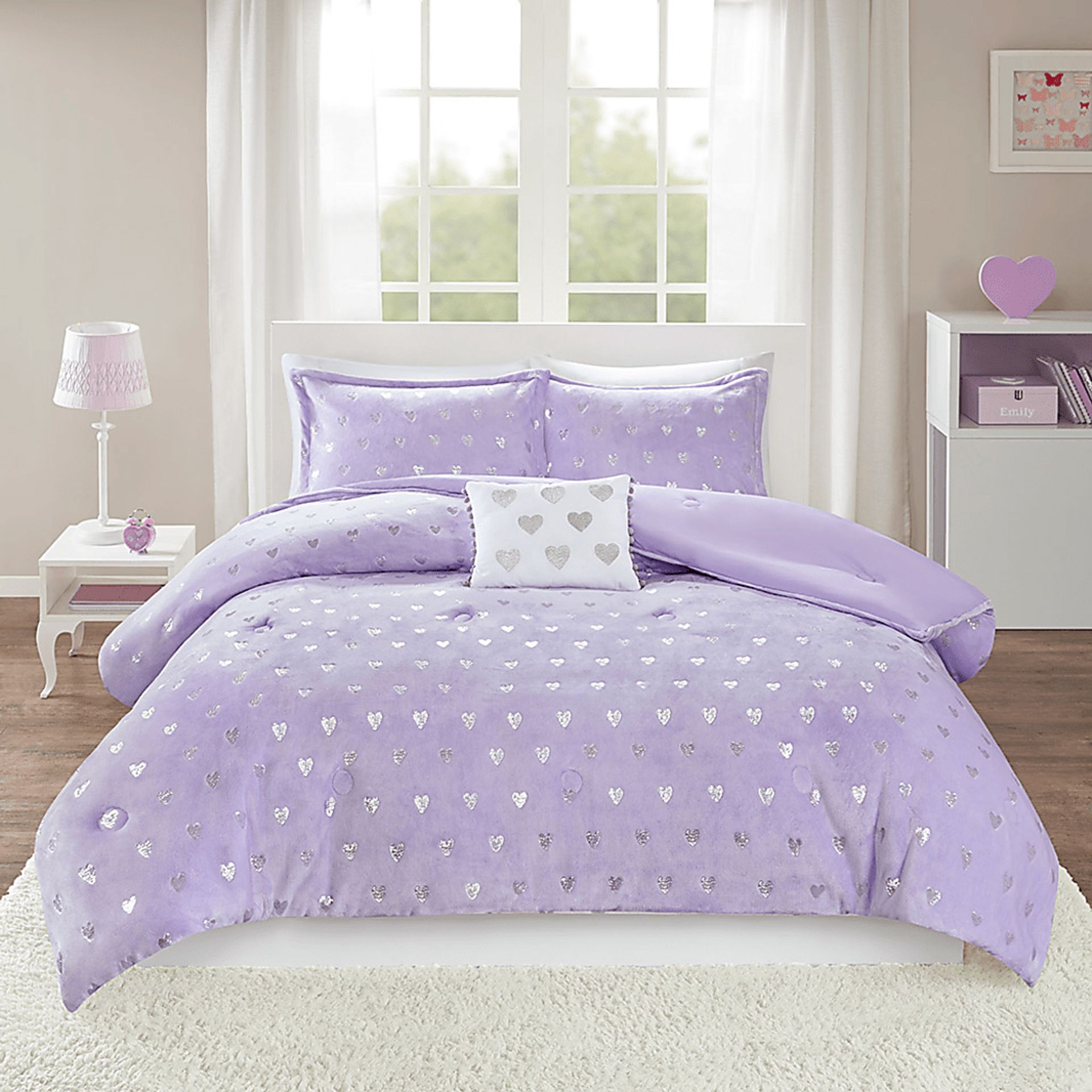Kids Plush Hearts Purple Twin XL Comforter Set - Image 8