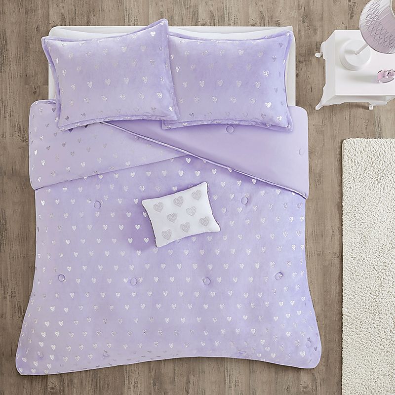 Kids Plush Hearts Purple Twin XL Comforter Set