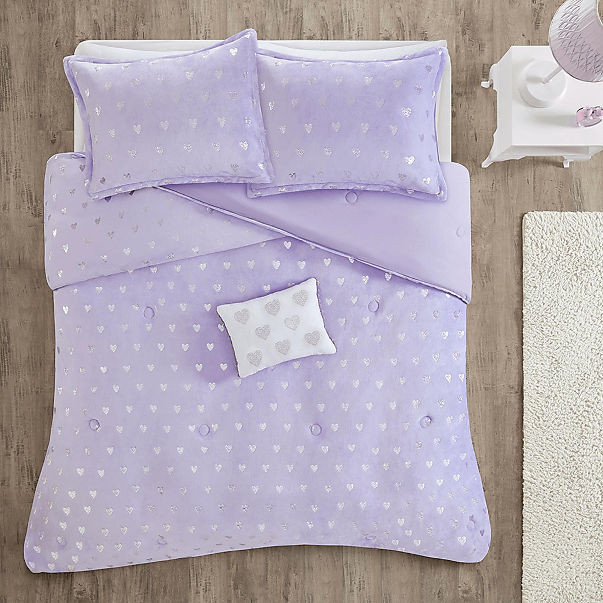Kids Plush Hearts Purple Twin XL Comforter Set