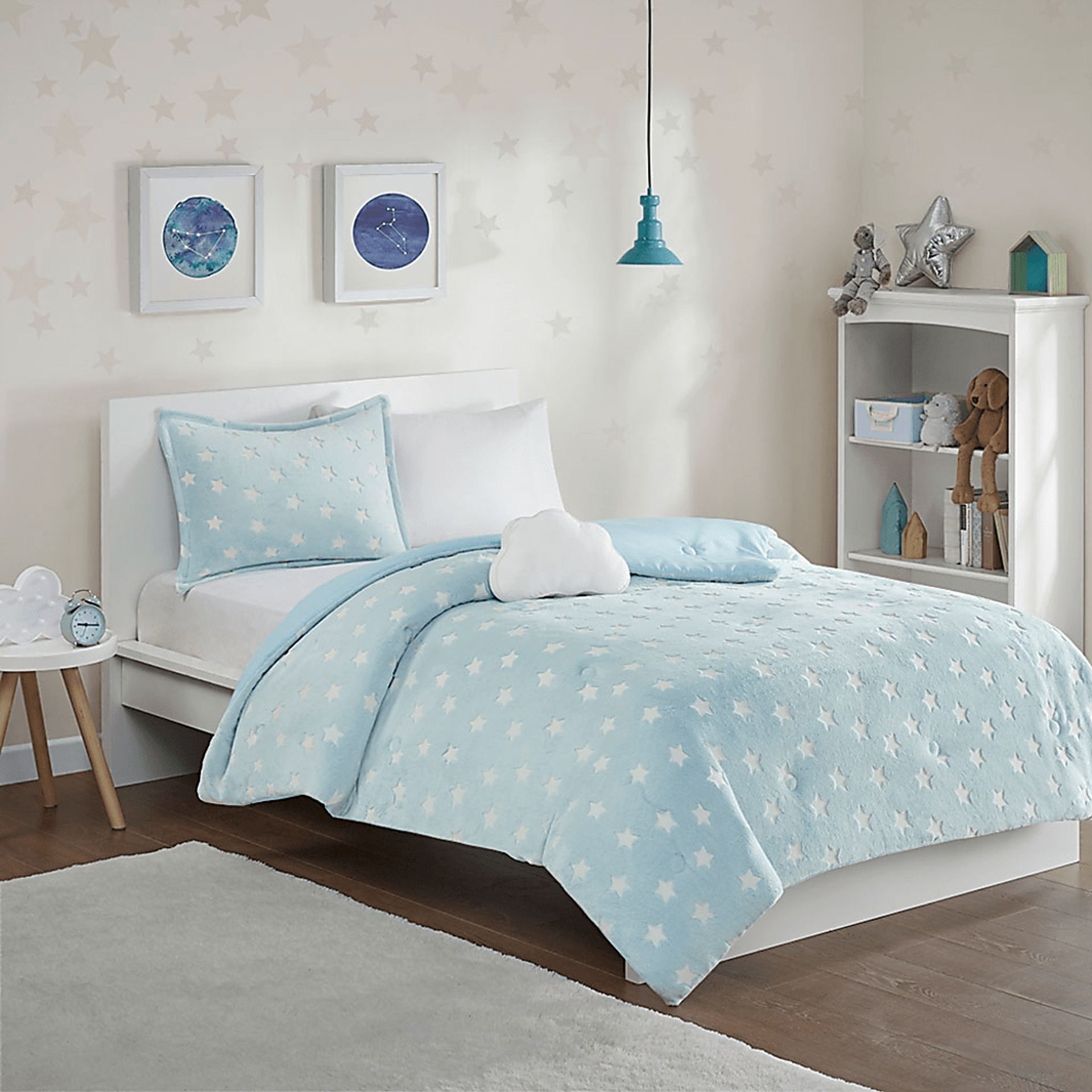 Plush Hearts Aqua Blue Twin Comforter Set Rooms to Go