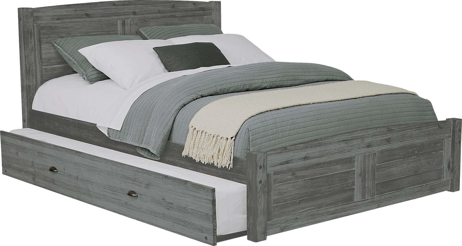 Kids Portside Gray 4 Pc Full Platform Bed with Twin Storage Trundle - Image 1