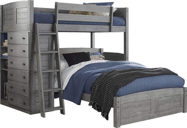 Kids Portside Gray Twin/Full Loft Bunk Bed - Thumbnail - Image 1