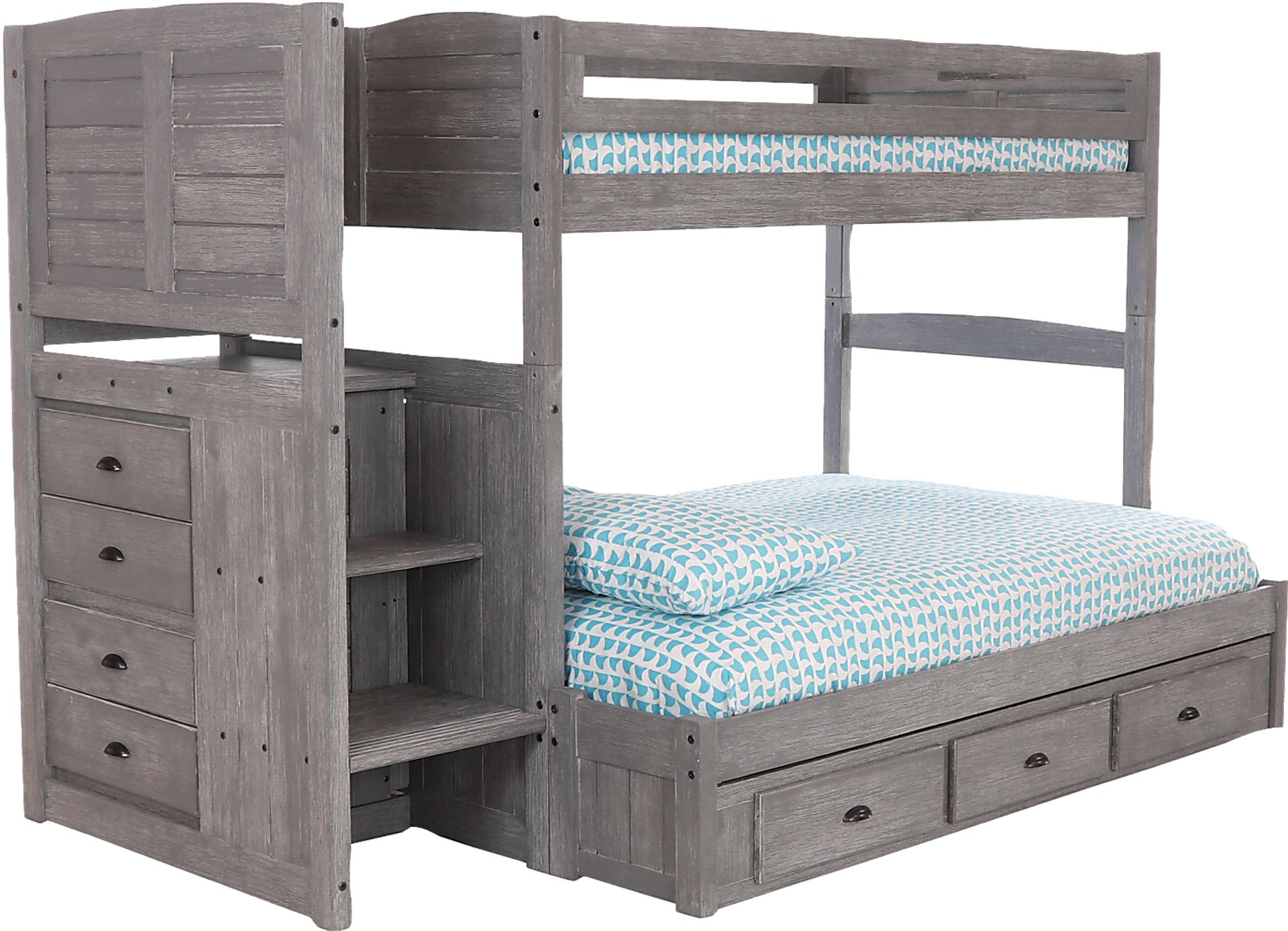Kids Portside Gray Twin/Full Step Bunk Bed with Storage - Image 1