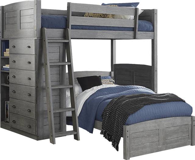 Kids Portside Gray Twin/Twin Loft Bunk Bed - Thumbnail - Image 1