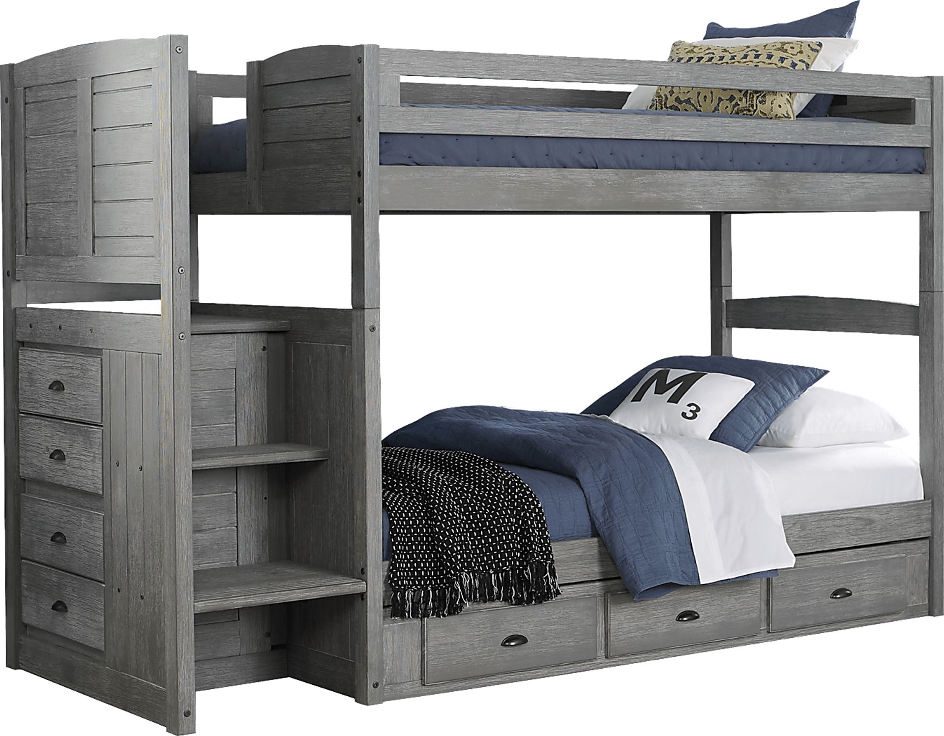 Kids Portside Gray Twin/Twin Step Bunk Bed with Storage - Image 1