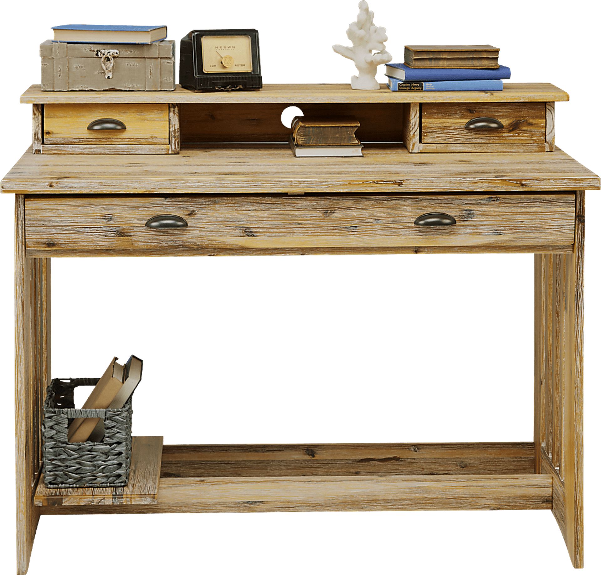 Portside 2 Pc Light Brown Wood Desk & Hutch | Rooms to Go