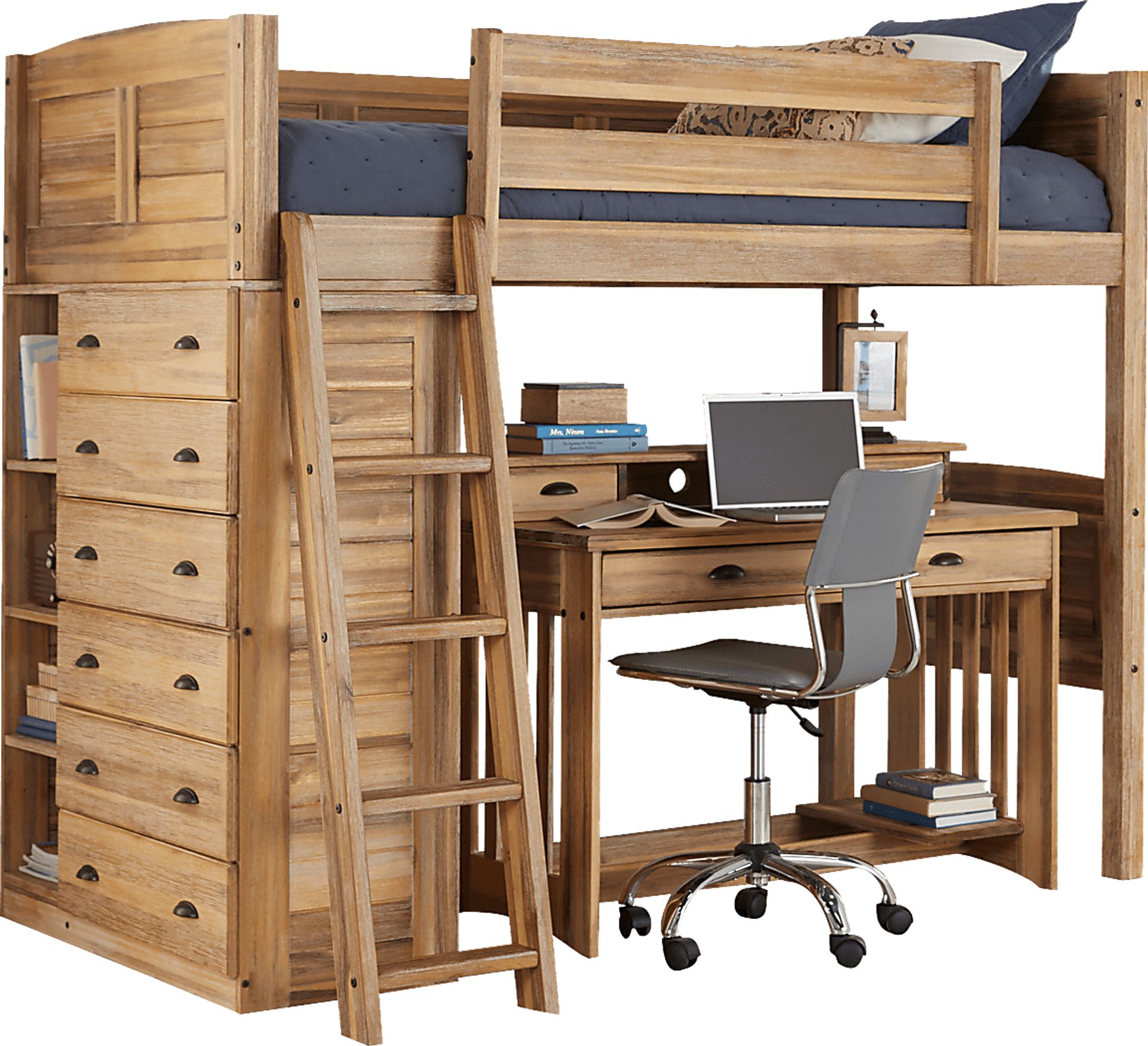 Kids Portside Sand Twin Loft Bed with Desk and Hutch - Image 1