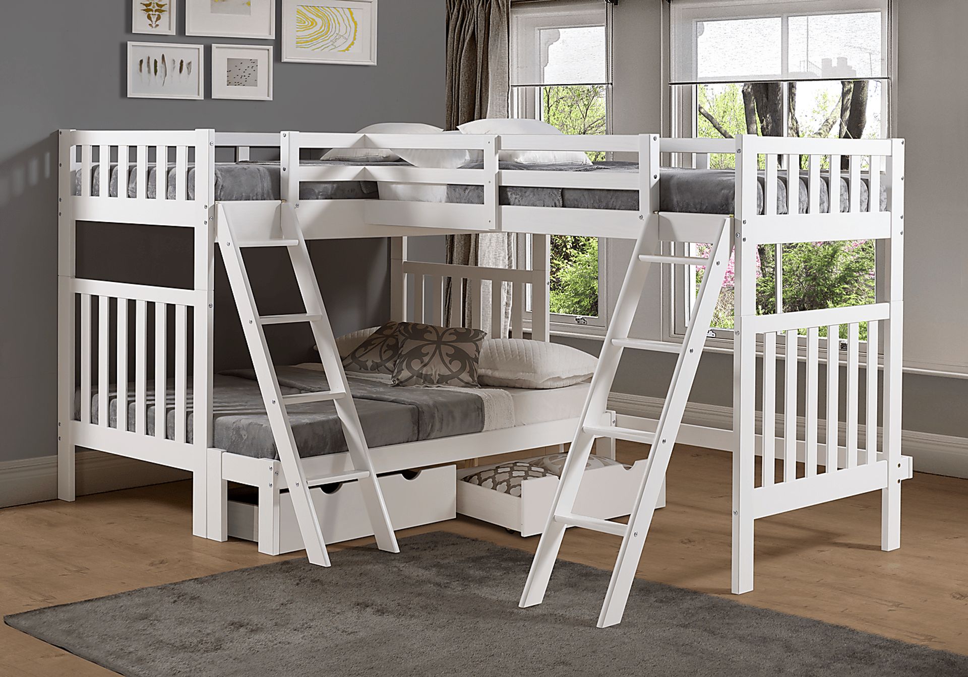 Kids Presnora White Twin/Twin/Full Bunk Bed with Storage - Image 2