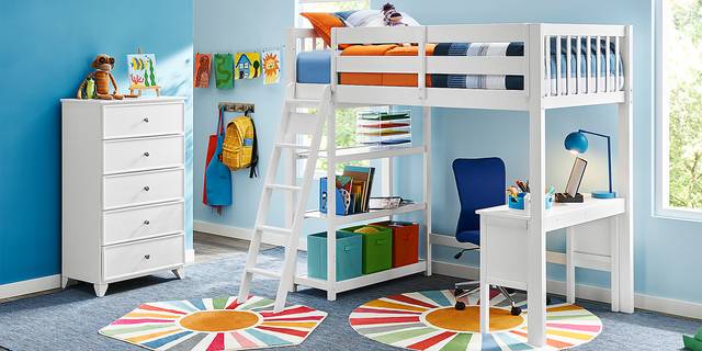 Kids Preston Place White Twin Loft Bed with Desk & Bookshelf - Thumbnail - Image 3