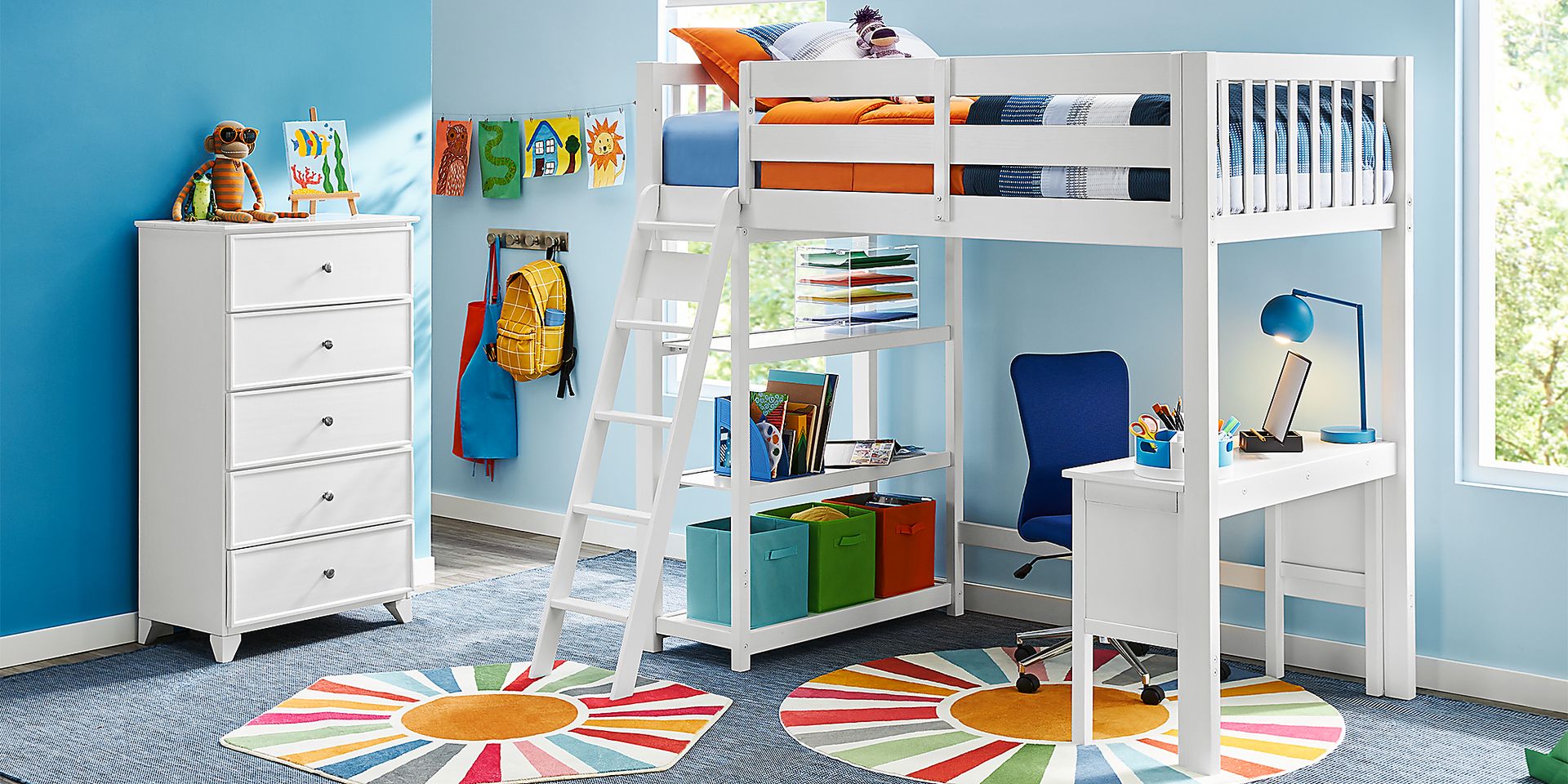 Kids Preston Place White Twin Loft Bed with Desk & Bookshelf - Image 3