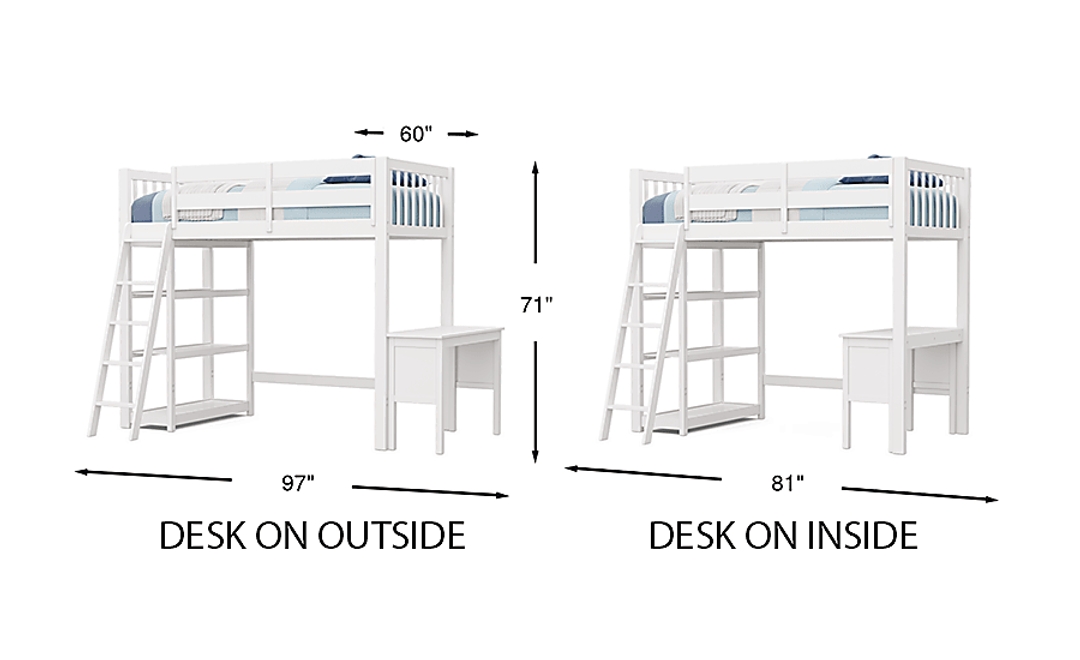 Kids Preston Place White Twin Loft Bed with Desk & Bookshelf