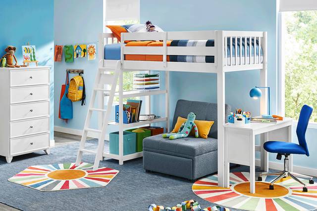 Kids Preston Place White Twin Loft Bed with Desk & Bookshelf - Thumbnail - Image 2