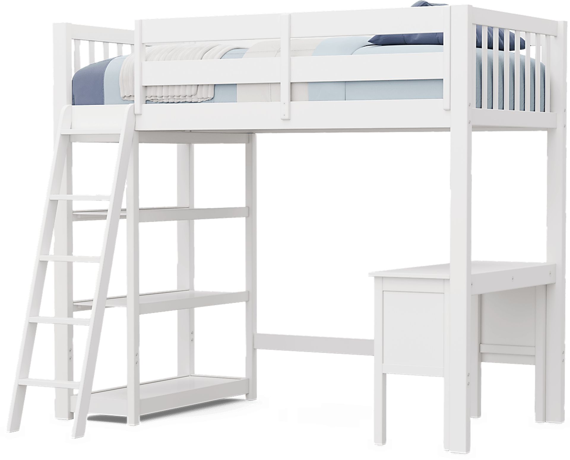 Kids Preston Place White Twin Loft Bed with Desk & Bookshelf - Image 1