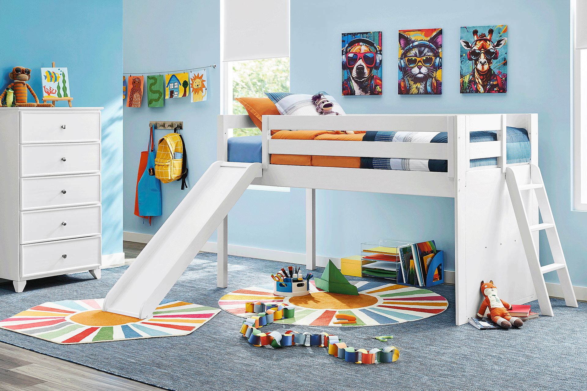 Kids Preston Place White Twin Loft Bed with Slide - Image 2