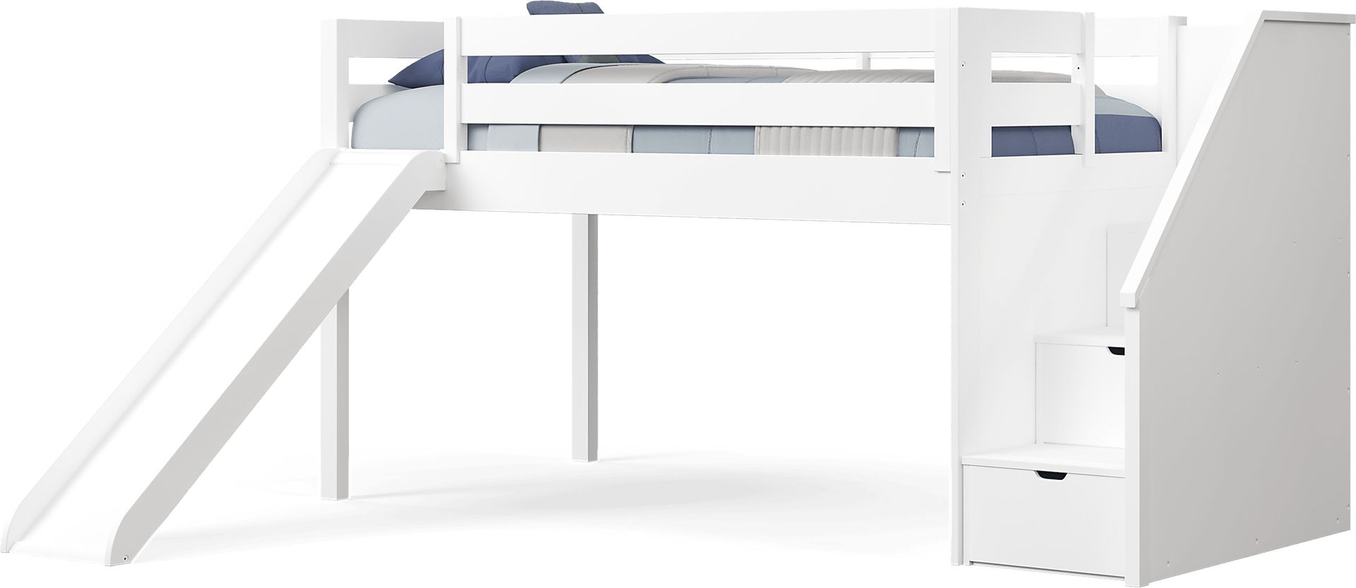 Kids Preston Place White Twin Step Loft Bed with Slide - Image 1