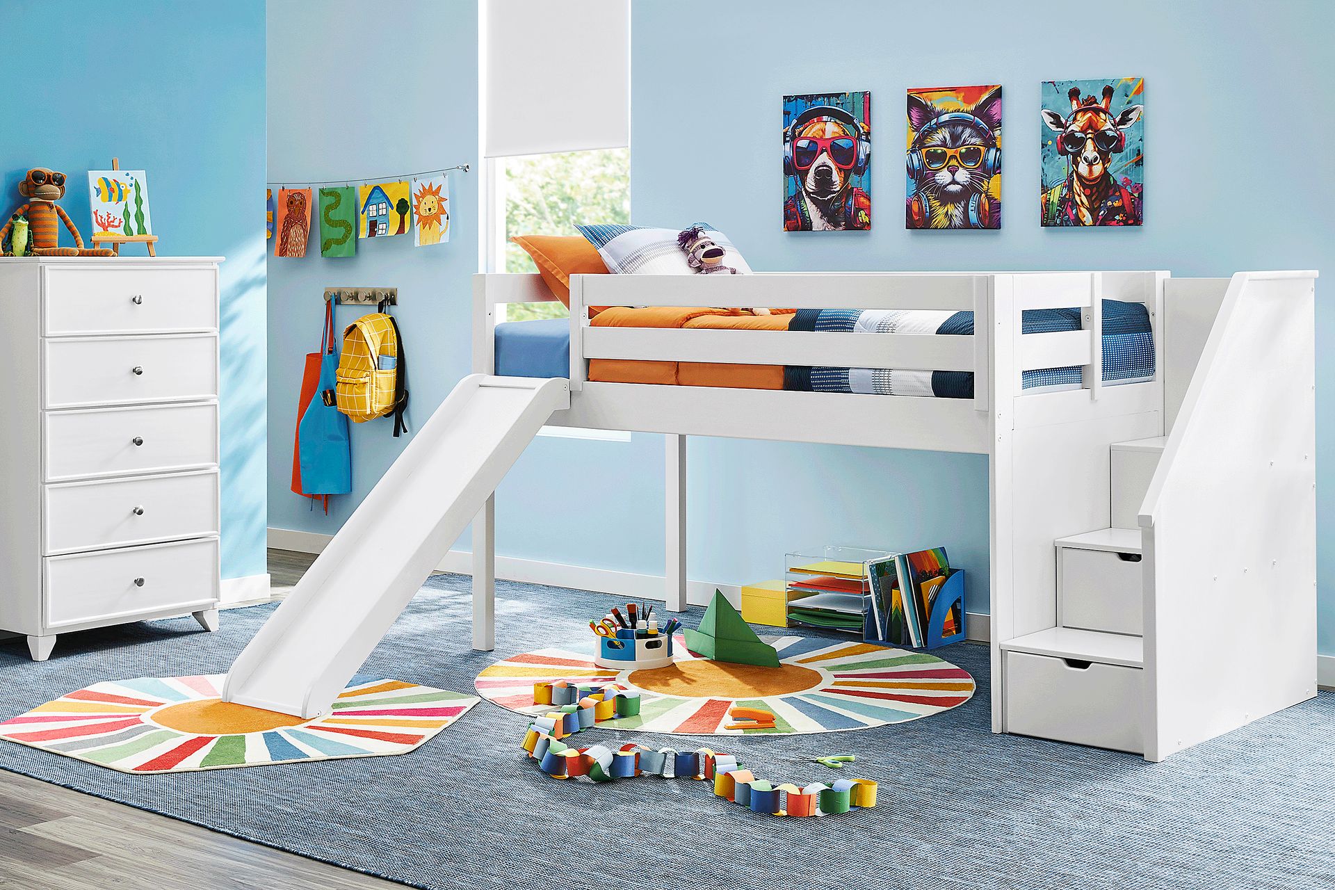 Kids Preston Place White Twin Step Loft Bed with Slide - Image 2