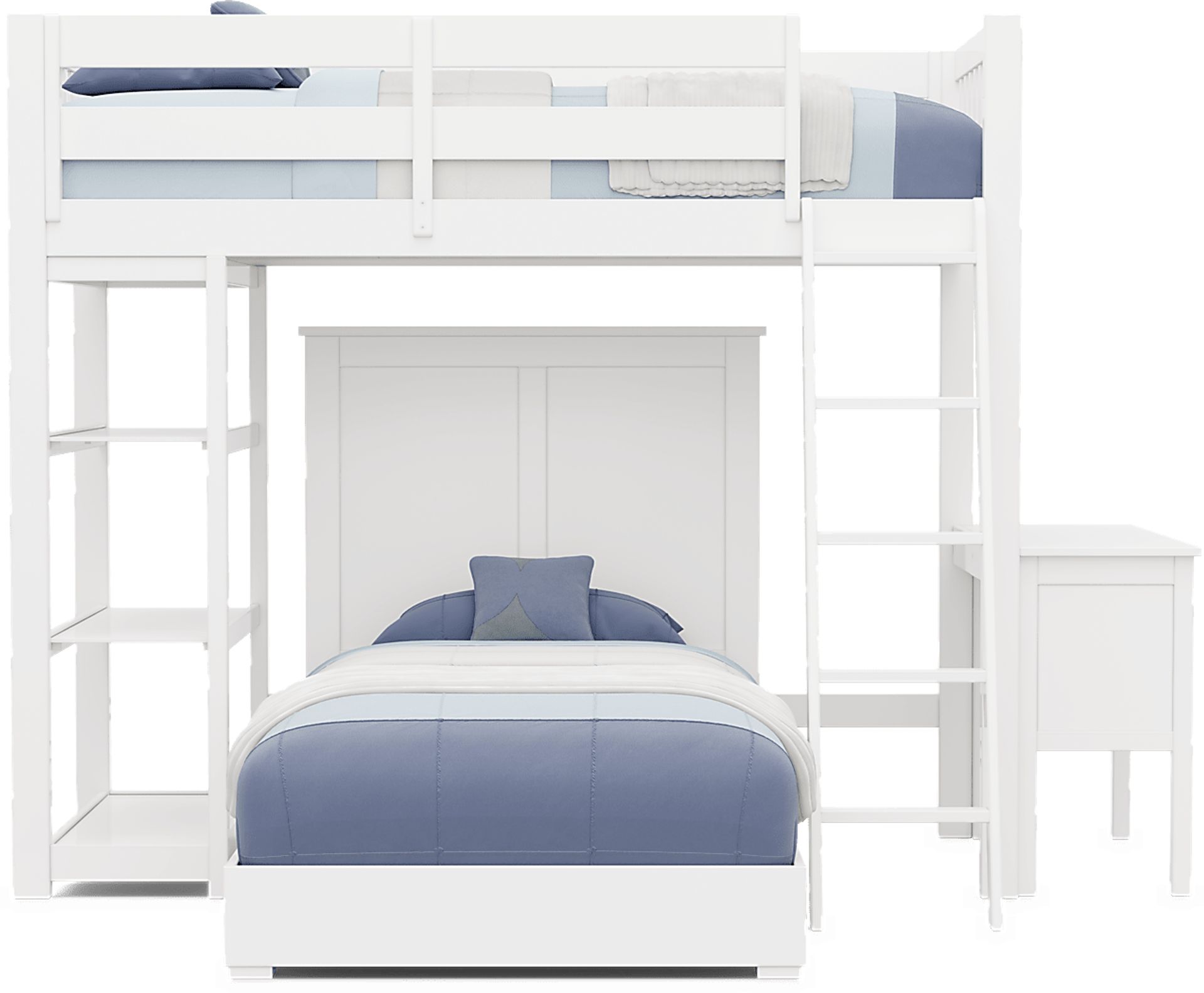 Kids Preston Place White Twin/Twin Loft Bed with Desk & Bookshelf - Image 3