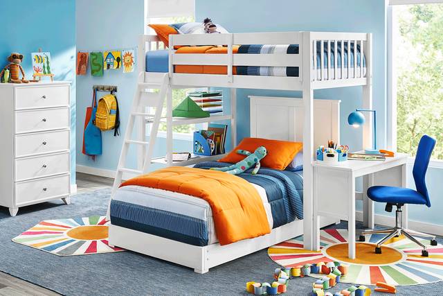 Kids Preston Place White Twin/Twin Loft Bed with Desk & Bookshelf - Thumbnail - Image 2