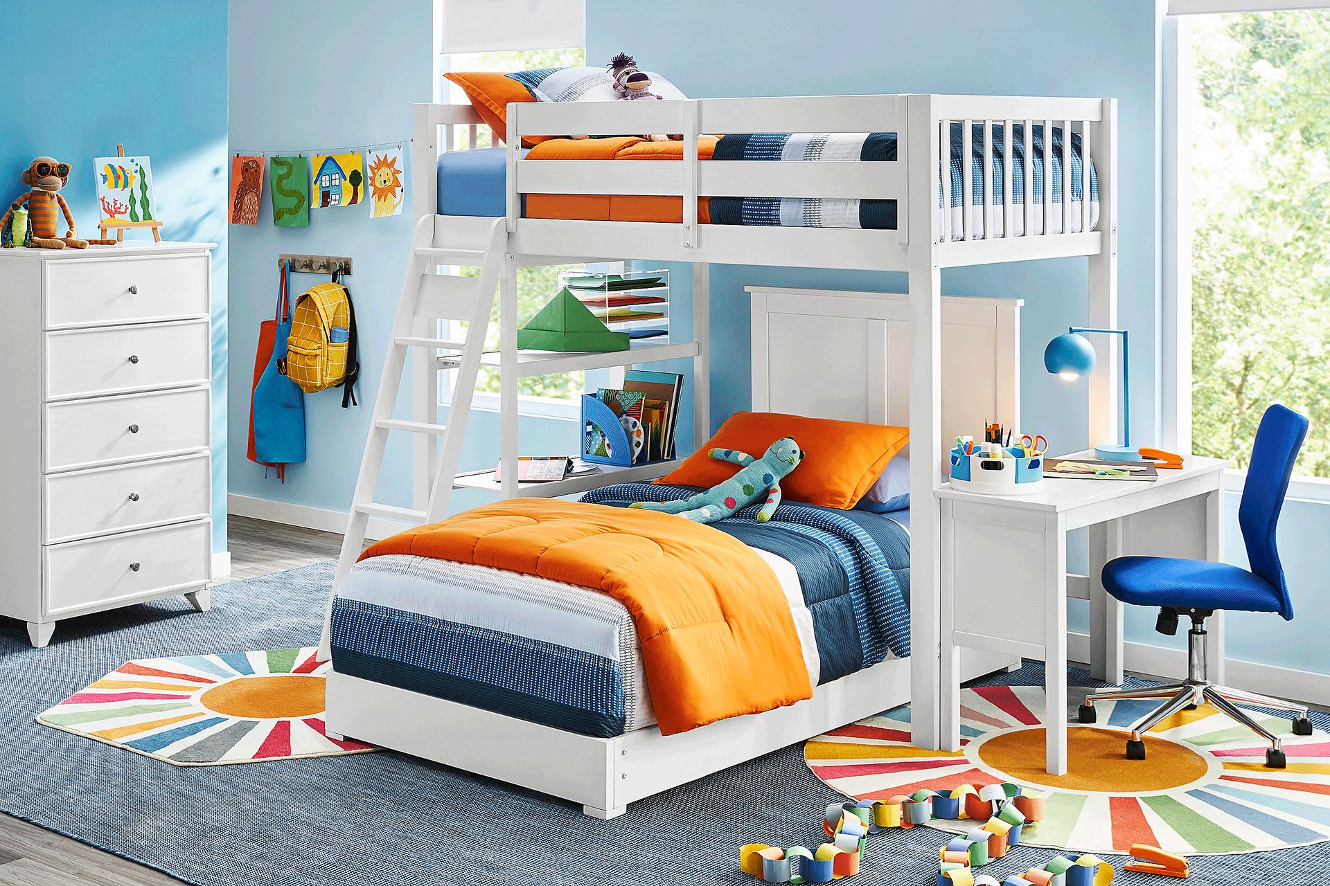 Kids Preston Place White Twin/Twin Loft Bed with Desk & Bookshelf - Image 2