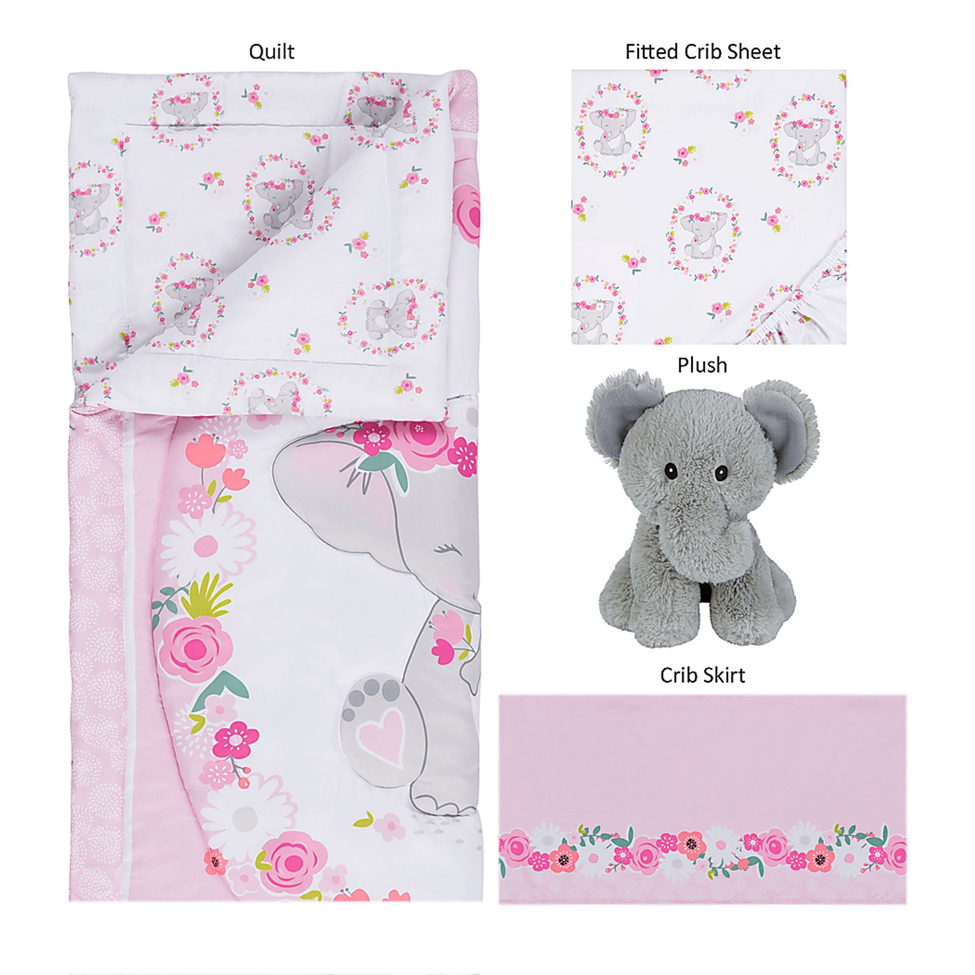 Kids Pretty Elephant Pink Baby Bedding Set - Image 2