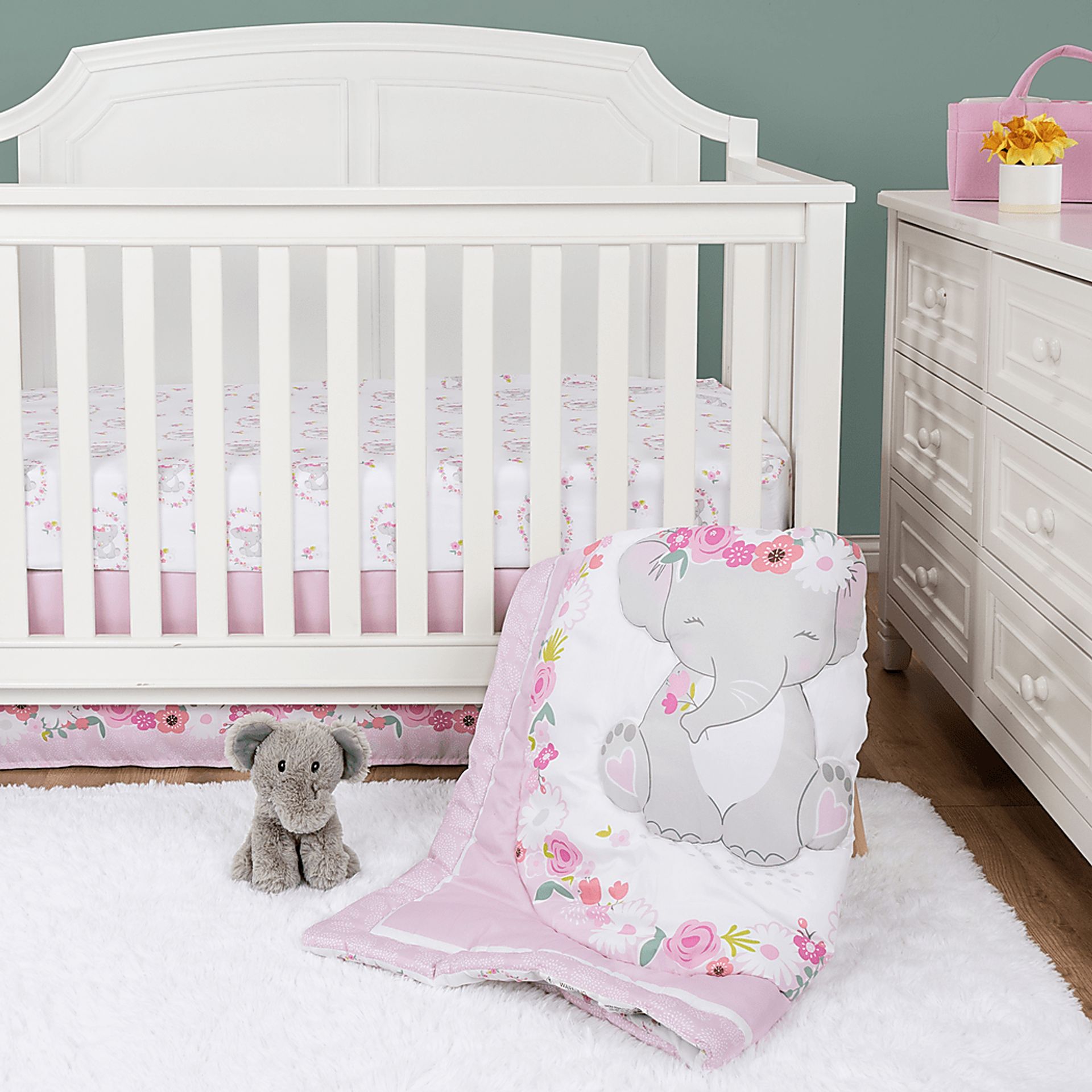 Kids Pretty Elephant Pink Baby Bedding Set - Image 1
