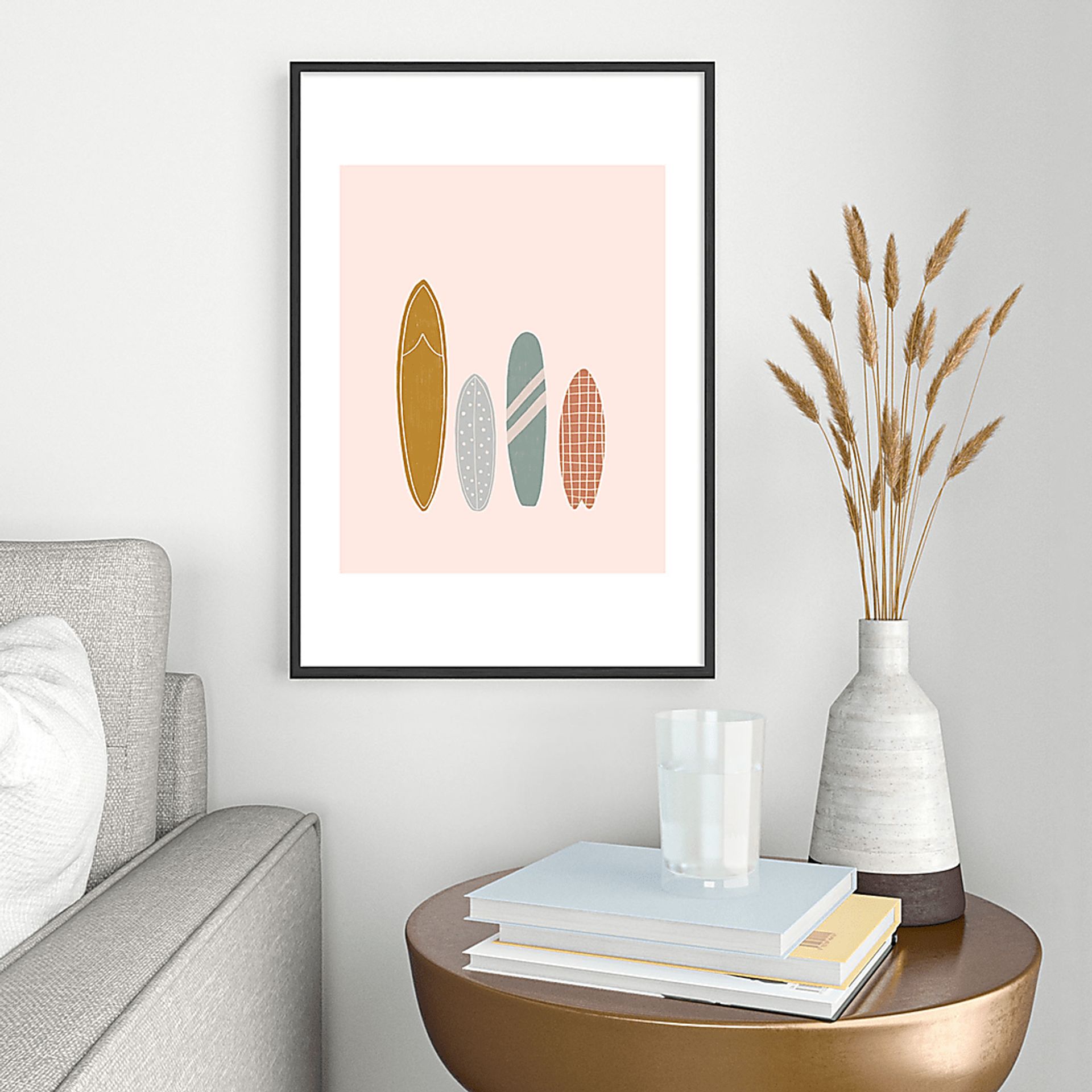 Kids Pretty Surfboards I Pink Metal Framed Print - Image 2