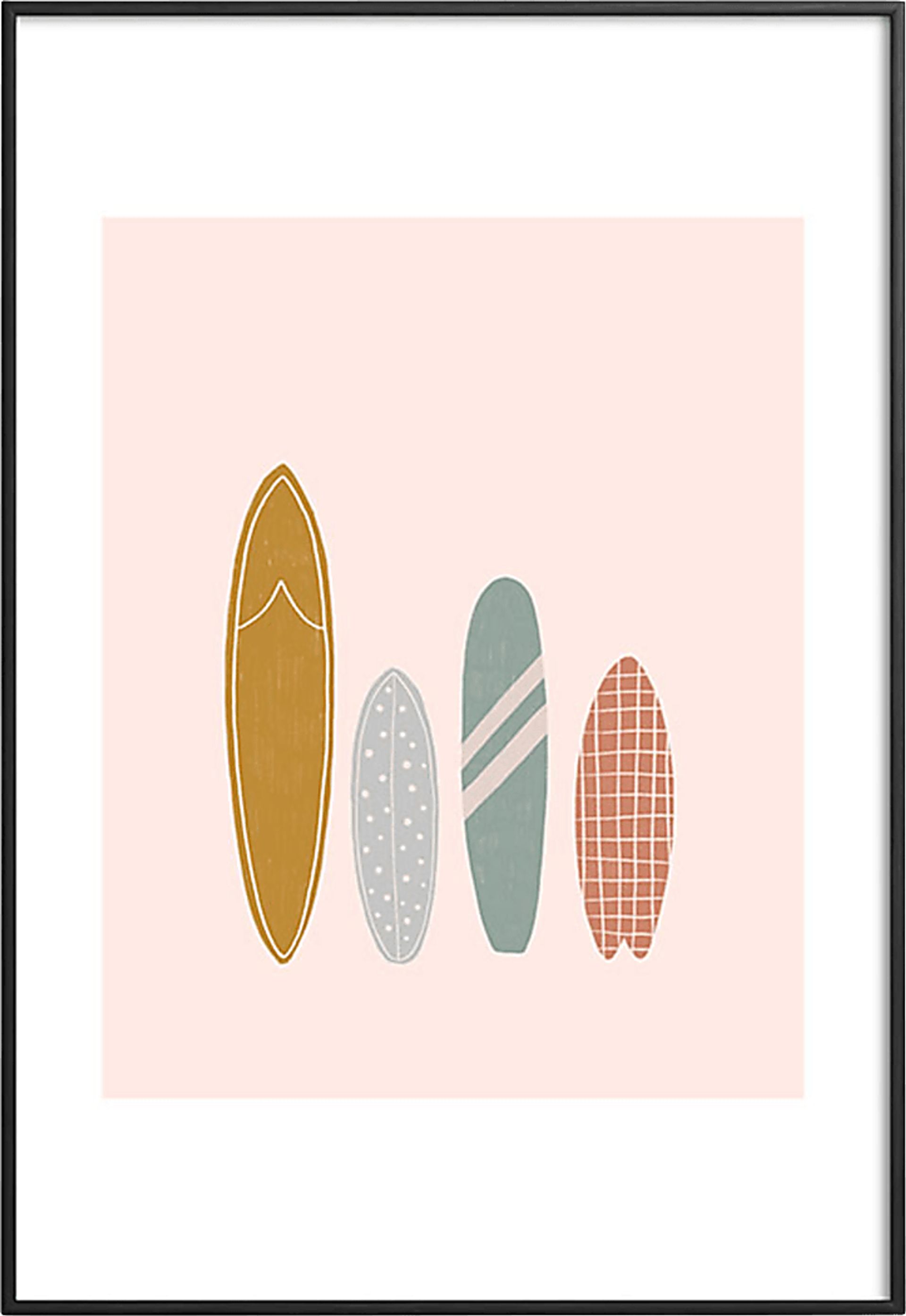 Kids Pretty Surfboards I Pink Metal Framed Print - Image 1