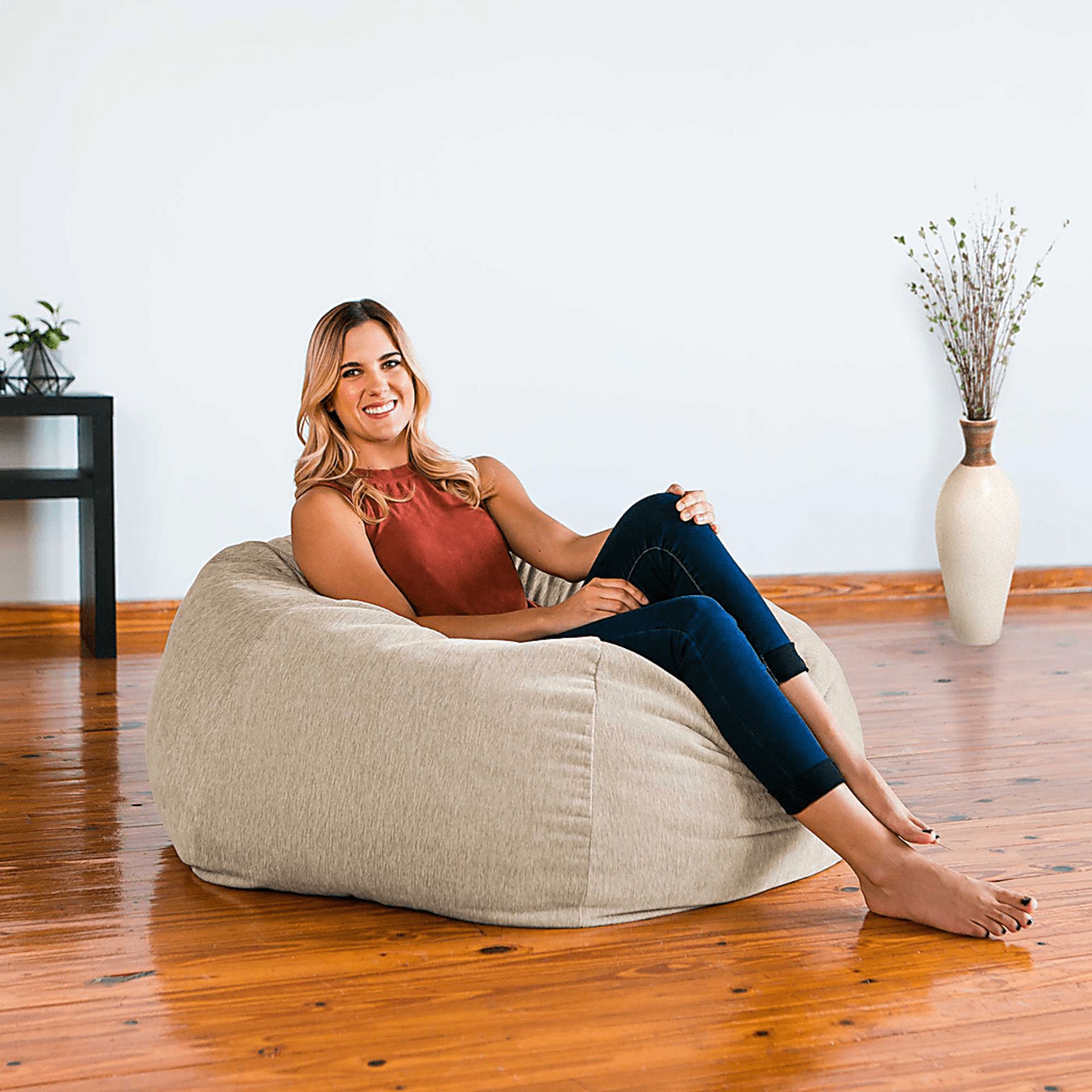 Kids Puffy Nest Beige Bean Bag Chair - Image 3
