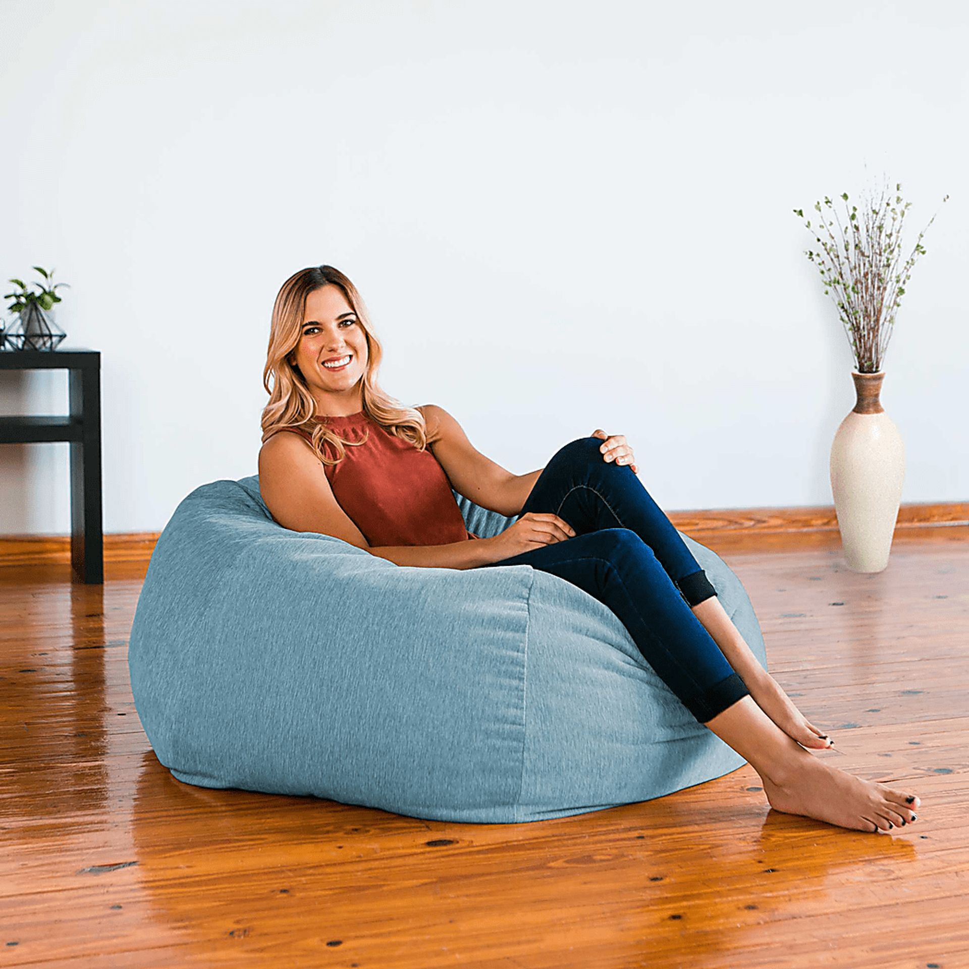 Kids Puffy Nest Blue Bean Bag Chair - Image 3