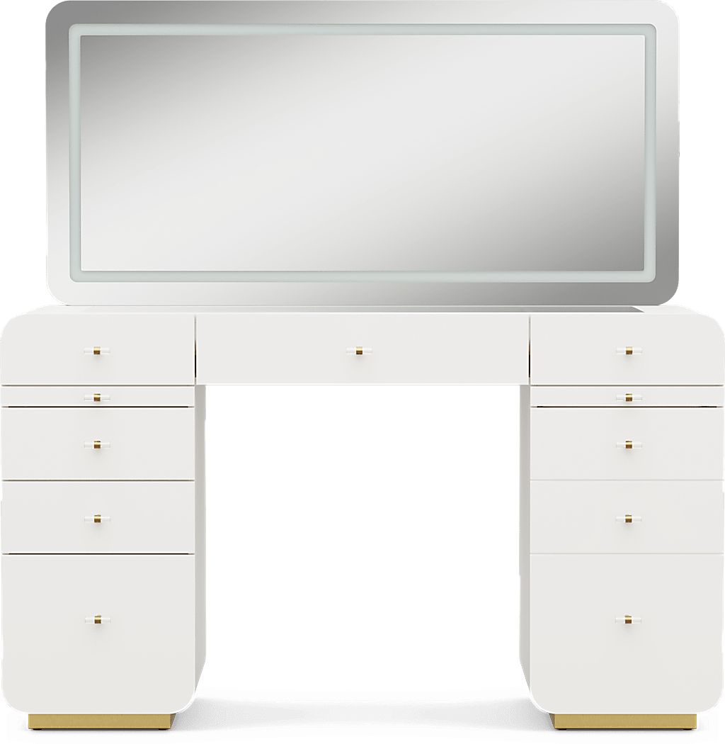 Radiance White Double Pedestal Vanity Desk and Mirror