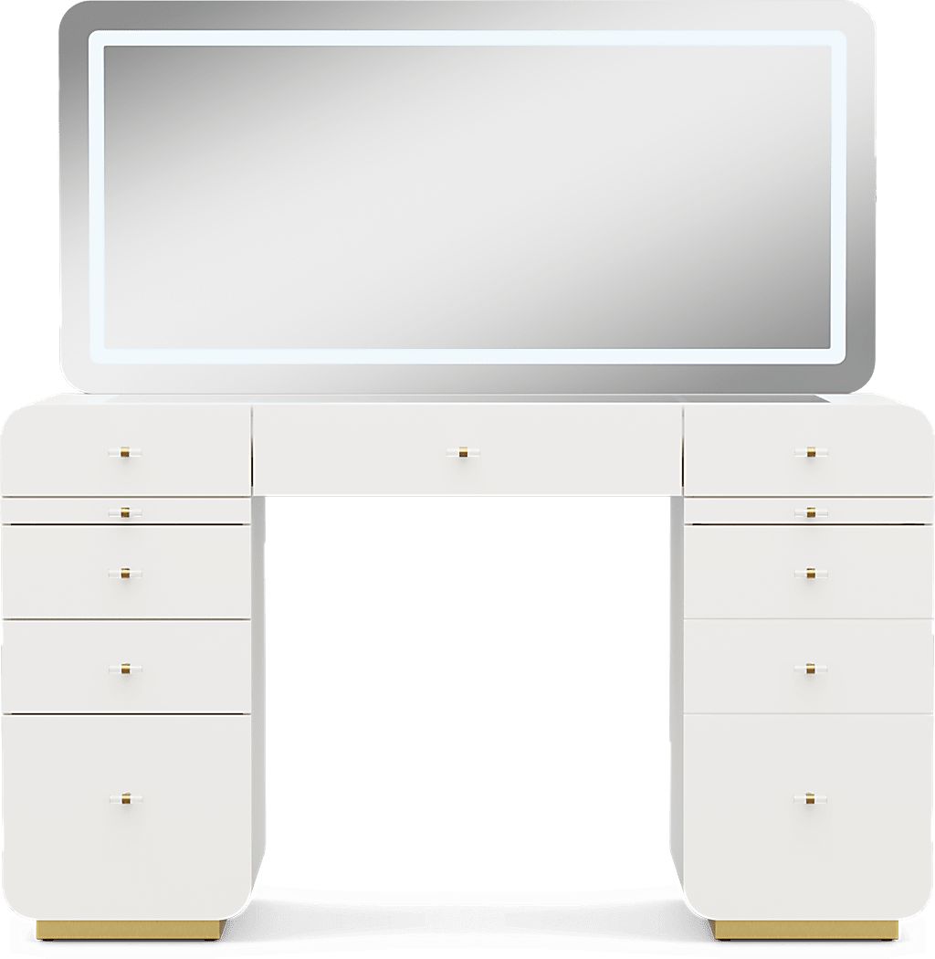 Radiance White Double Pedestal Vanity Desk and Mirror - Thumbnail 2
