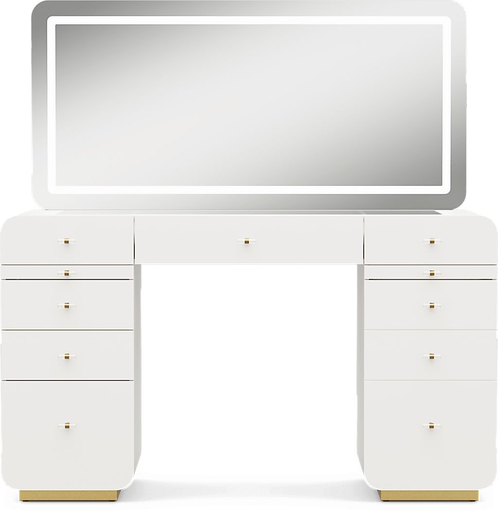 Radiance White Double Pedestal Vanity Desk and Mirror - Thumbnail 3