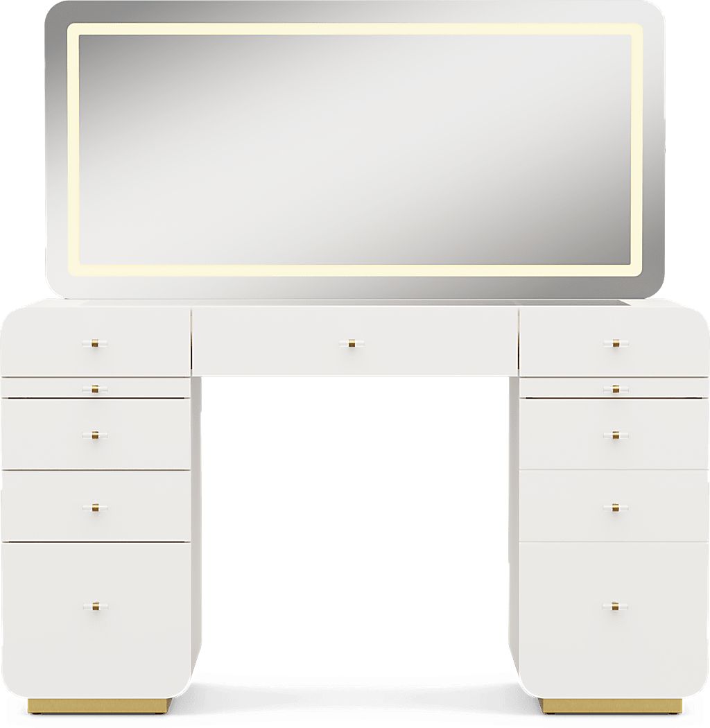 Radiance White Double Pedestal Vanity Desk and Mirror - Thumbnail 5
